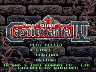 Super Castlevania IV title screen for Super Nintendo